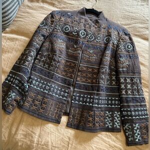 Coldwater Creek cotton embroidered patterned Brown open front Jacket